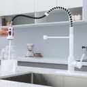 White Kitchen Faucet, with Pull Out Sprayer and Deck Plate, Pre-Rinse Commerical Kitchen Faucet, 360 Swivel High Arc Spring