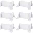 6-Pack White Tablecloths for Rectangle Tables, 90 x 132 Inches, Stain-Resistant Polyester Fabric for 8 Foot Tables - Washable Table Covers for Weddings, Banquets, Birthday Parties, Events