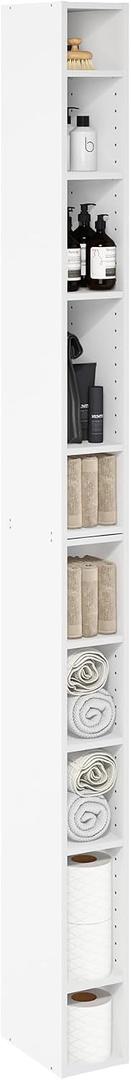 Furinno Fulda Book Shelf, 10-Tier Bookshelf, Space Saving Storage Shelf Bookcase, 9.2 x 5.9 x 78.7, for Living Room, Bedroom, Home Office, White, 10-Tier, 6-Inch Width