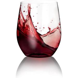 SUT Disposable Wine Glasses Stemless - 12oz Unbreakable Wine Cups, Shatterproof, Recyclable, Heavy Duty Plastic Wine Glasses for Parties Disposable(24Pack)(Clear)