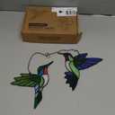 2 Packs Hummingbird Stained Glass Window Hanging Suncatchers - 6 Inch Handmade Real Glass with Copper Foil Edges, Bird Safe Gifts for Women Mom Grandma Bird Lovers(Suction Hooks Included)