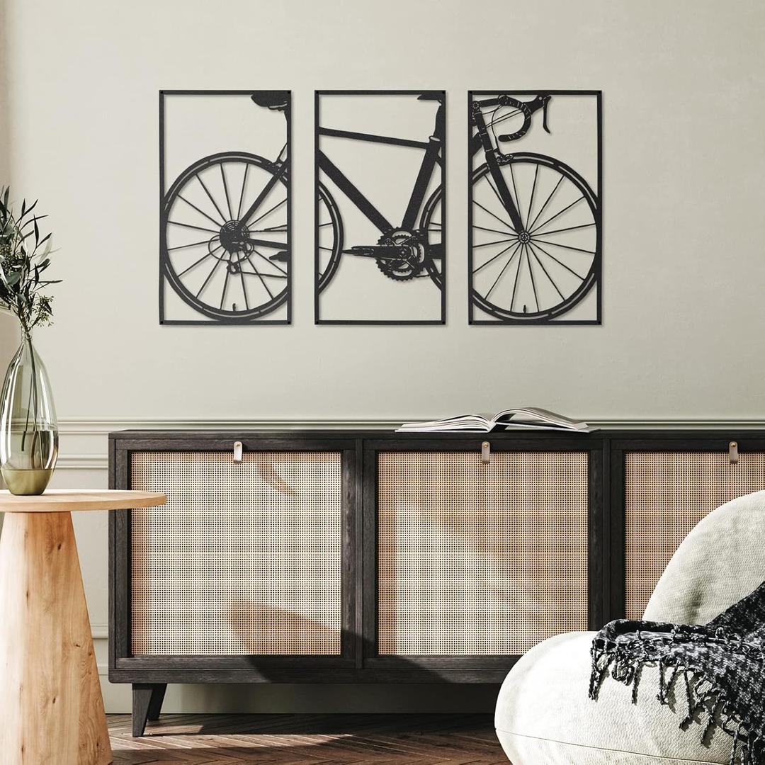 Nuenen 3 Pieces Metal Bicycle Wall Art Vintage Bike Metal Wall Art Decor Antique Style Bicycle Wall Art Black Metal Wall Decor Home Decoration Bedroom Living Room Decor Housewarming Gift