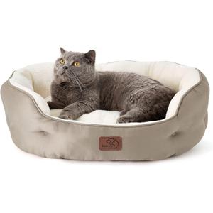 Bedsure Dog Beds for Small Dogs - Round Cat Beds for Indoor Cats, Washable Pet Bed for Puppy and Kitten with Slip-Resistant Bottom, 25 Inches, Taupe (25.0"L x 21.0"W x 8.0"Th, Camel)