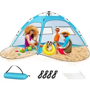 Beach Tent Sun Shelter Pop Up Easy Setup in 3S Instant Tents for 4/5 Person Beach Umbrella Sun Shelter Shade, UV 50+ Protection, Wind Resistant, Lightweight Portable Baby Tents Shade for Family