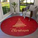 Merry Christmas Tree Area Rug Round Rugs 4ft Red Gold Collection Area Runner Circle Rug Non-Slip Washable Carpets Kids Living Room Bedroom Bathroom Indoor Outdoor Nursery Rugs Dcor