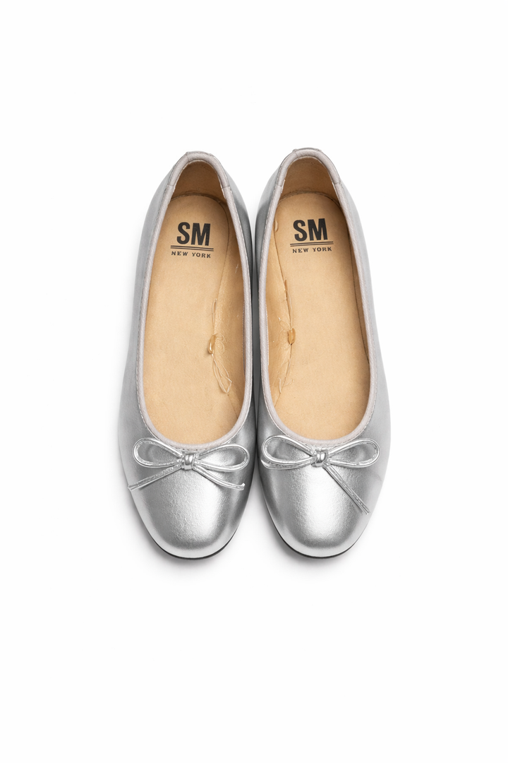 Women's Comfortable Round Toe Ballet Flats Dress Shoes, Silver, Size 8