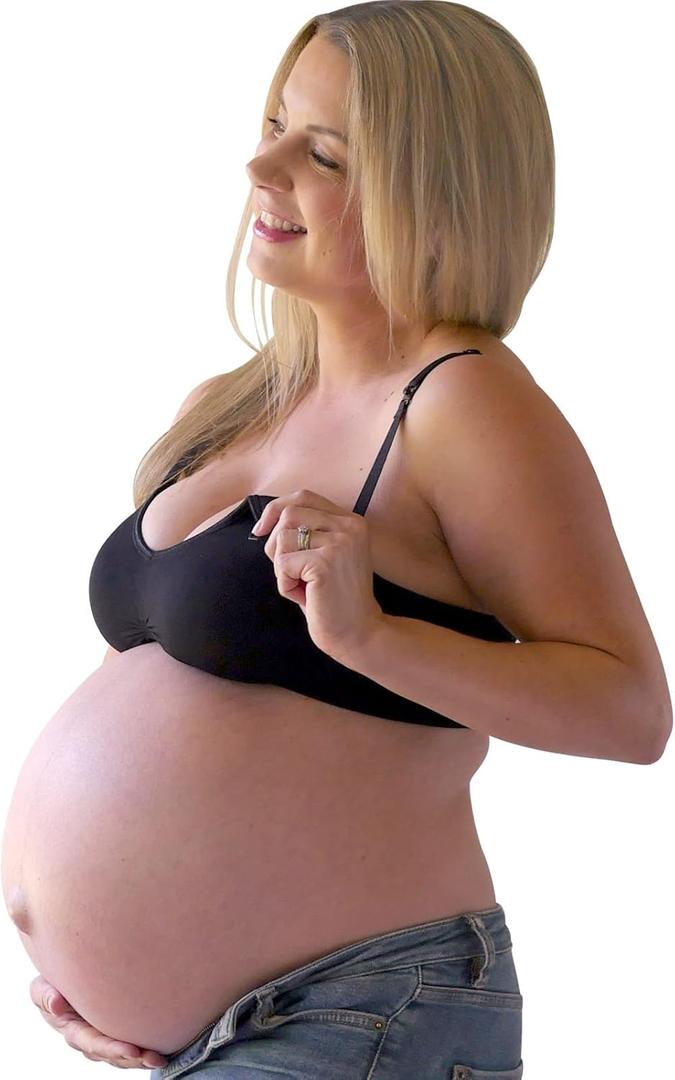 Mamaway Breezy Seamless Nursing Maternity Wireless Bra with Fixed Padding, Odorless, Stretchy for Pregnancy, Breastfeeding (Large, Black)