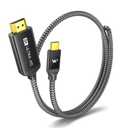 WARRKY USB C to HDMI 2.1 Cable 8K@60Hz, 4K@240Hz/120Hz,[Gold-Plated Plug, Aluminum Case]48Gbps,HDCP2.3,Compatible with Thunderbolt 3/4/5, USB4, iPhone 16/15, MacBook Pro/Air, Galaxy S24,Dell,XPS,3.3FT