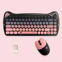 Cute Cat 2.4G USB Wireless Keyboard and Mouse Combo, Silent Keys, Candy Colors, Compatible with Notebook, PC (BlackPink-84Keys)
