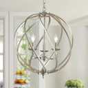 ANJIADENGSHI Modern Globe Chandelier, Brushed Nickel Pendant Lighting for Kitchen Island, Metal Adjustable Hanging Light Fixture for Dining Living Room Foyer Bedroom