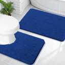 OLANLY Bathroom Rugs Sets 2 Piece, Soft Absorbent Chenille Bath Mats and U-Shaped Contour Toilet Mat Area Rug Set, Machine Washable Bath Carpet, Home Decor Accessories(30"x20"+24"x20", Royal Blue)