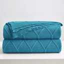 Longhui bedding 100% Cotton Lake Blue Lightweight Cable Knit Throw Blanket with Bonus Laundering Bag for Couch Sofa Bed  50 x 63 Inch, Machine Washable, Home Dcor, Teal