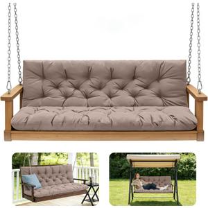 Outdoor Swing Cushions,Waterproof Swing Cushions 3 Seater Replacement with Backrest,Outdoor Thickened Bench Cushion with Ties for Porch,Patio,Backyard,Garden and Lawn (Khaki 60 * 40 in)