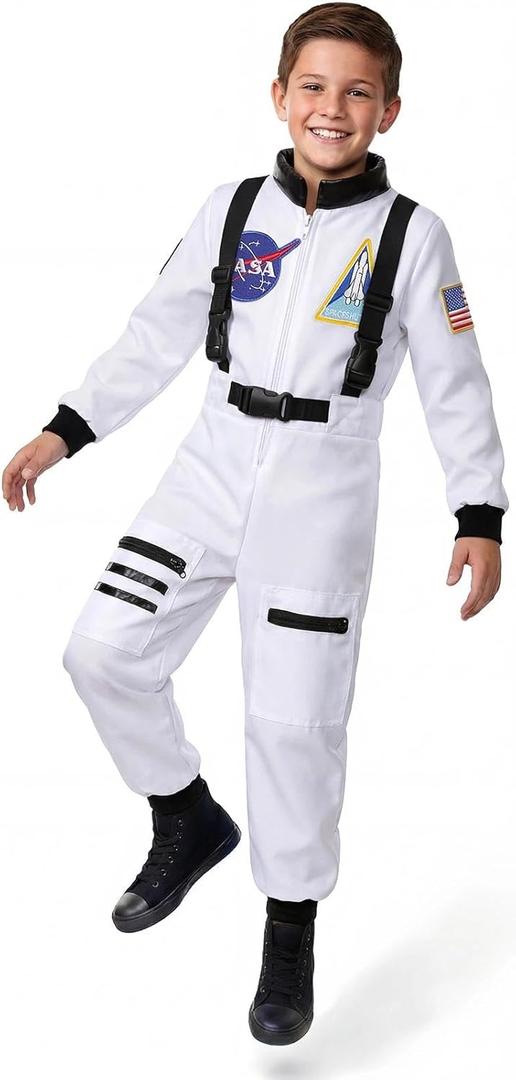 Astronaut Costume for Kids Space Pilot Toddler Boys Birthday Halloween Costumes (8-10 Years, White)