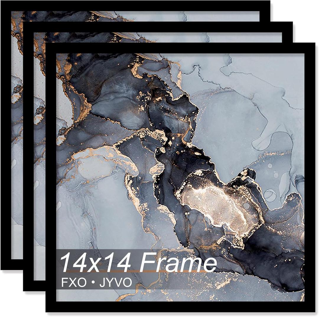 Fxojyvo 14x14 Frame Set of 3, Black Picture Frame for 14 x 14 Square Picture Poster Photo, Light Weight and High Transparent 14 by 14 Frame for Wall - 3 Pack/Black/14 x14