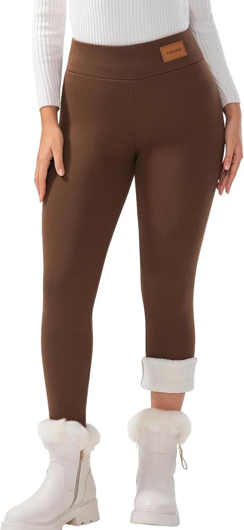 JK SUE JONES Women Winter Warm Thick Leggings Fleece Lined Stretchy Soft Thermal Sherpa Pants High Waist Tights (Large, Dark Brown)