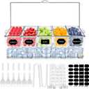 Ice Chilled Condiment Server Caddy, Bar Fruit Caddy with Lid and 5 Removable Compartments, Plastic Storage Food Container Clear Ice Condiment Serving Tray for Party, Toppings Bar Container
