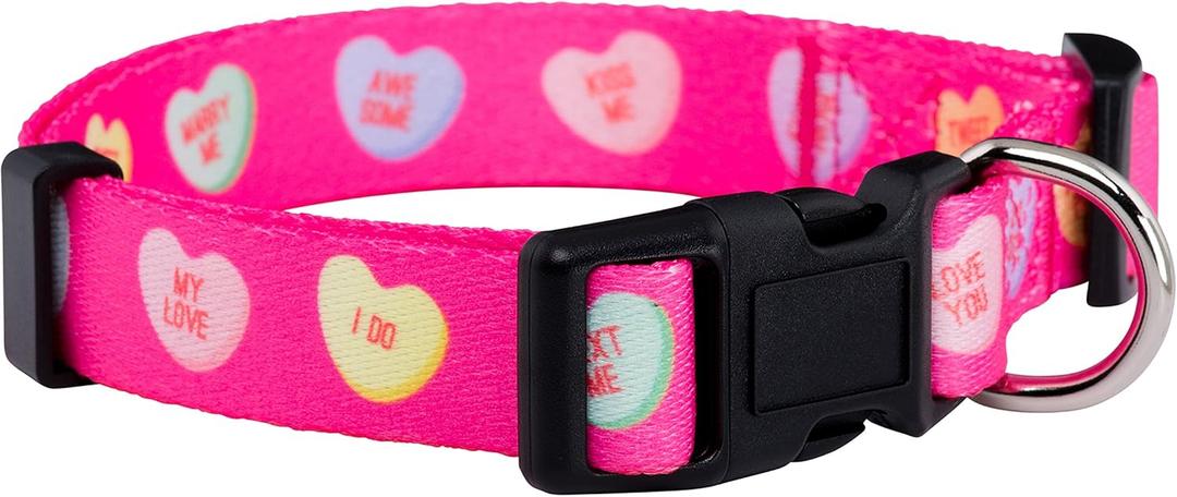 Native Pup Valentines Dog Collar- Valentines Day Pet Collars- Valentine Girly Hearts- Pink Red Heart- Cute Boy Girl Puppy Gift- Adjustable for Small, Medium, Large Breeds (Candy Hearts, Large)