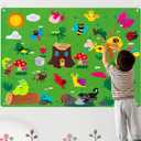 WATINC Insect Teaching Felt Board Story Set 3.5 Ft 45Pcs Preschool Bug Animals Caterpillar Bee Butterfly Dragonfly Storytelling Flannel Early Learning Play Kit Wall Hanging Gift for Toddlers (Green)