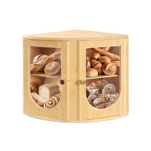 PURENJOY Corner Bread Box for Kitchen Countertop,Bread Storage Container for Homemade Bread,Two Layer Breadbox under Cabinet Mount,Large Bread Holder for Kitchen Counter,Panry Shelf(11.81" x 11.81" x 12.59")