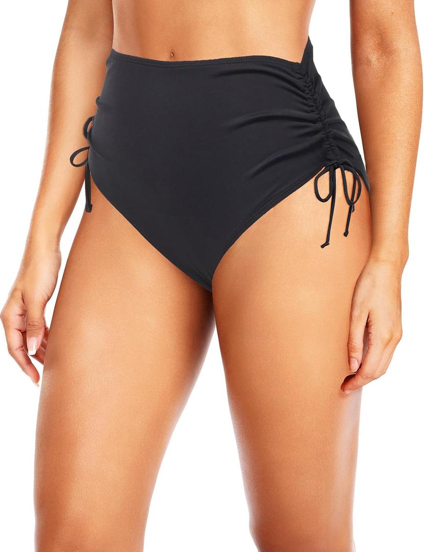 Zmart Womens High Waist Bikini Bottoms - Tie Side Full Coverage Bathing Suit Bottom String Swimsuit (X-Large, Black)
