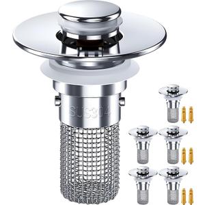 6 Pcs Bathroom Sink Drain Strainer Pop up Sink Drain Filter with Removable Stainless Steel Filter Basket Hair Catcher for Us Bathroom Bathtubs Showers Stopper Replacement