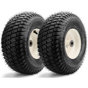 2 Pieces 15x6.00-6 Front Lawn Mower Tires & Wheels - NHS Alloy Steel - for Husqvarna Craftsman, John Deere 100 & D100 Series Riding Mowers and Lawn Tractors - 3" Centered Hub, 3/4" Bushings