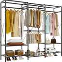 JOISCOPE Wire Garment Rack, Max Load 900 LBS Heavy Duty Clothes Rack for Hanging Clothes, Large Clothing Rack Free Standing Wardrobe Closet Organizer with 4 Rods & 5 Shelves, Black (V1)
