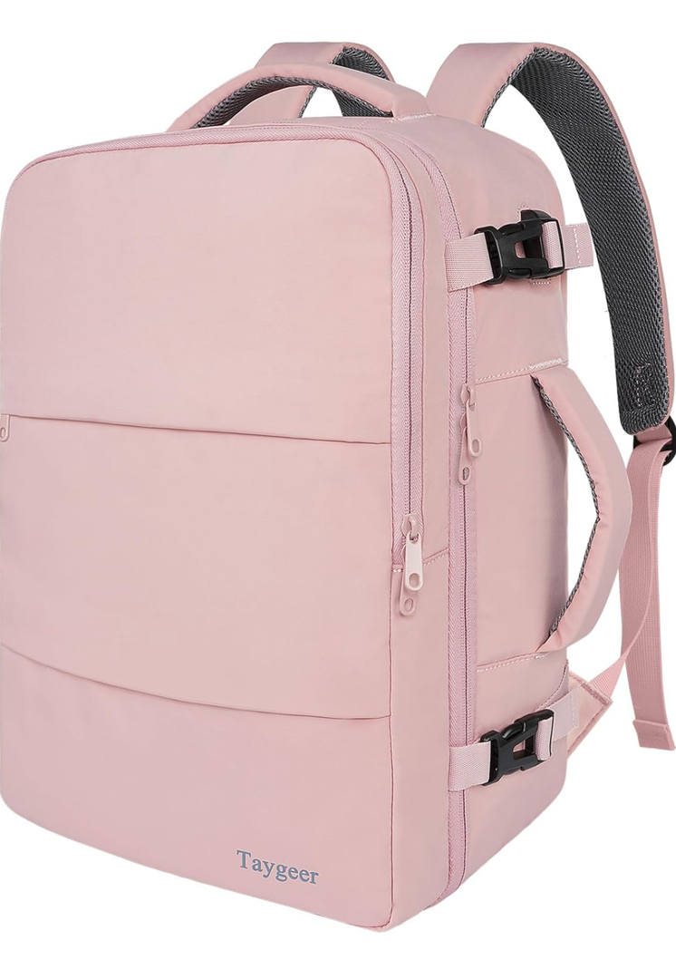 Taygeer Travel Backpack for Women, Carry On Backpack with USB Charging Port & Shoe Pouch, TSA 15.6inch Laptop Mochila Flight Approved, Nurse Bag Casual Daypack for Weekender Business Hiking, Pink