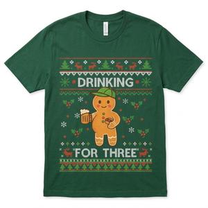 Drinking for Three gingerbread man graphic T-Shirt, XL