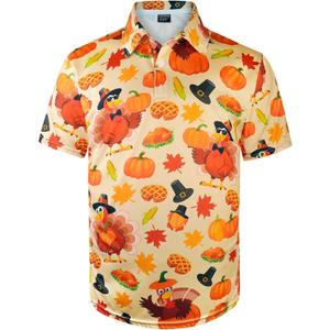 Men's Novelty Short Sleeve Golf Polo Shirts Outfits (X-Large, Orange)