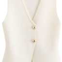FindThy Womens Cropped Knit Vest V Neck Button Up Solid Color Sleeveless Gilet Tank Tops (Medium, Beige)