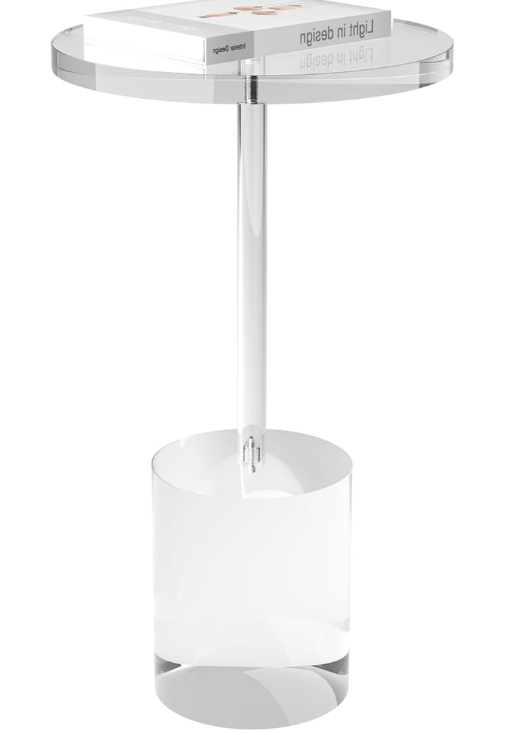 Acrylic End Table, Modern Minimalist Acrylic Side Tables, Clear Side Table for Living Room, Bedroom, Office, Drink Table (12" D x 12" W x 21" H, Transparent)