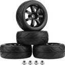 PreGlued 12mm Hex Hubs Wheel Rims&2.56" Rubber Tires for 1/10 On-Road Touring Car Drift for Traxxas 4tec 2.0 3.0 Tamiya TT02 TT01 HPI RS4 HSP Flying Fish Wltoys 144001 Kyosho Fazer (Edition A)