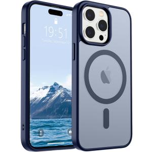 SUPFINE Magnetic for iPhone 14 Pro Case (Compatible with MagSafe) (Military Grade Drop Protection) Translucent Matte Shockproof Phone Case,Navy Blue