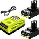 2Pack 3600mAh for Ryobi 18V Battery and Charger Combo, Replacement for Ryobi 18V Battery and Charger, Compatible with Ryobi 18 Volt Battery Lithium-ion P102 P103 P104 P105 P107 P108 P109 P122