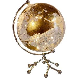 8'' World Globe, Clear Metal Globe with Built-in Gypsophila LED Strip for Home Decor, Office Desktop, Study Education and Night Light (Gold)