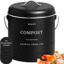 D'Lifeful Kitchen Compost Bin  1.3 Gallon Countertop Farmhouse Compost Container with Lid  Odorless Indoor Food Scrap Pail with 6 Charcoal Filters  Eco-Conscious and Easy to Clean - Black