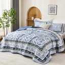 DJY King Size Quilt Sets, Navy Blue Floral Quilt Set King 3 Pieces Boho Bedspread Coverlet Set with 2 Pillowcases Soft Lightweight Microfiber Bedding for All Season (90"x104")