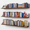 Forbena 48 Inch Floating Shelves for Wall Long Set of 3, Large Wooden Wall Bookshelf for Bedroom Books, Rustic Wood Hanging Bookshelves for Living Room Laundry Closet Kitchen Storage (Dark Brown)
