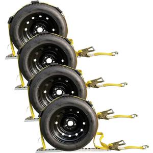 Heavy Duty Vehicle Tie Down Kit - 10,000lb Break Strength - Use for Car, Truck, UTV - (4) Premium 2" x 10' Ratchet Straps with Rubber Blocks Wheel Tie Down Straps(Yellow)