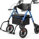 2 in 1 Rollator Walker for Seniors with Seat, Walker Wheelchair Combo, Transport-Wheelchair-Lightweight-Foldable with Adjustable Seat and Handle, 300 Lb. Weight Capacity, Blue