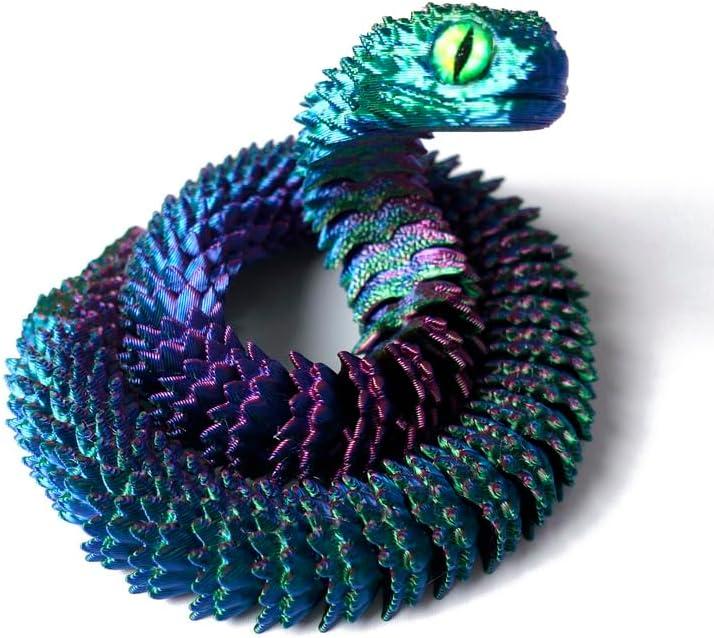 jinccai 3D Printed Snake Viper Articulated Toy,Animals,12 in,Surprise Collectible for Home/Office Desktop Decor Gift for Birthday, Lunar New Year,Chinese New Year (Green)