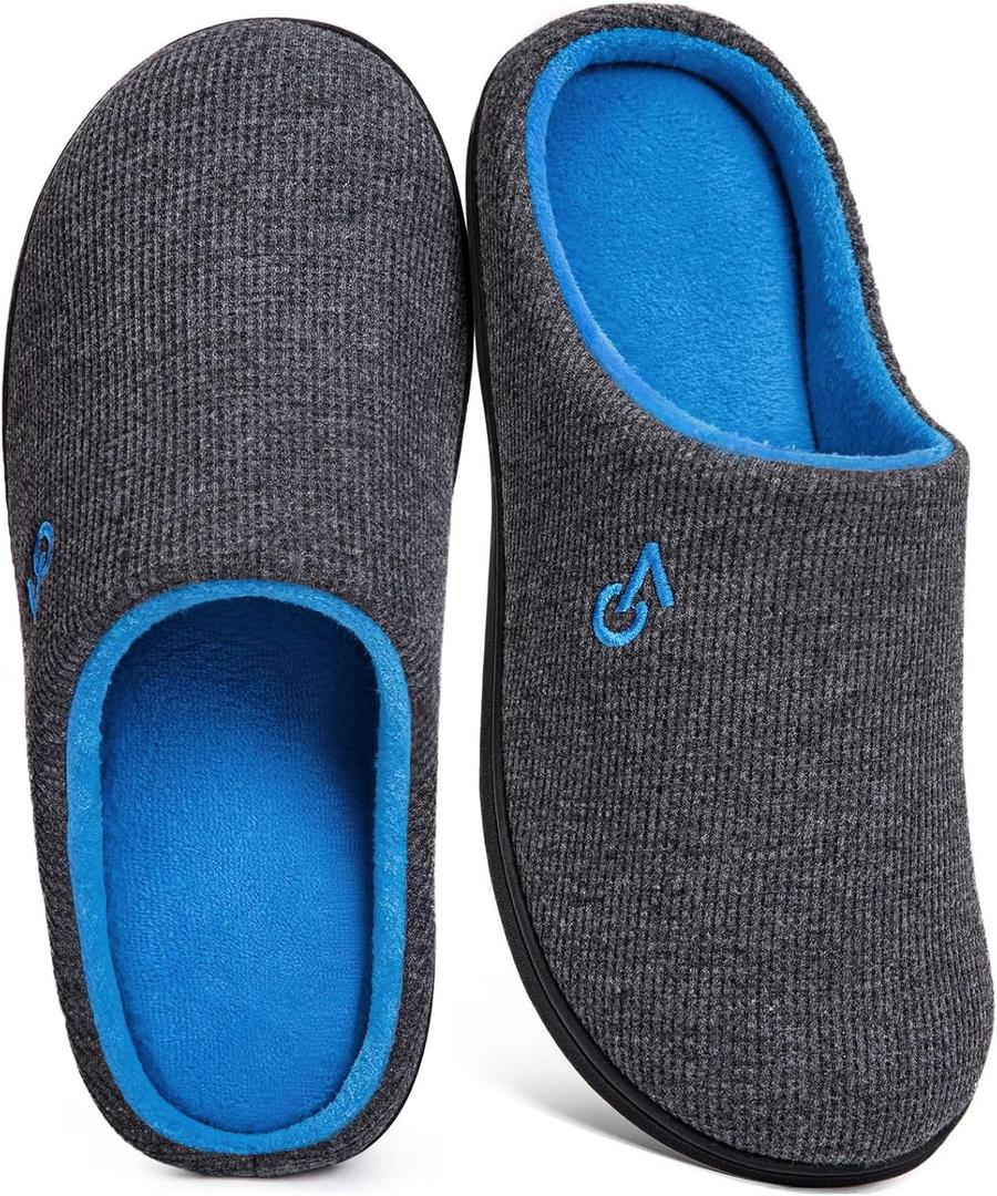 VeraCosy Men's Two-Tone Cozy House Slippers Dark Gray/Blue, 13-14 US