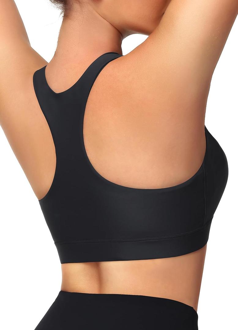 Women's Sports Bra Swim Tops for Under Shirt Bikini Top Bathing Suit Modest High Neck Quick Dry Removable Padded UPF50+ (Medium, Black)