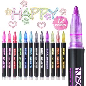 ZSCM QUALITY DECIDES THE FUTURE Stocking Stuffers, Shimmer Outline Glitter Markers, Chriatmas Stocking Stuffers Gifts Trendy Stuff12 Super Squiggles Metallic Glitter Pens For Chriatmas Gifts