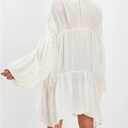 Women Swimsuit Coverup Flowy Ruched Bell Sleeve Beach Cover Up Tops Summer Casual Long Chiffon Front Tie Cardigan(Ivory,M) (White, M)