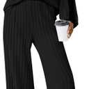 JUSTFASHIONNOW Womens 2 Piece Outfits Ribbed Knit Lounge Sets Cozy Half Zip Sweatsuit Sets Wide Leg Jogger Tracksuits (Small, Black)