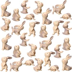 VioraWhite 28 Pcs Mini Bunny Figurines Tiny Resin Rabbits Animal Set Cake Toppers Resin Bunny Animals for Landscape Easter Decoration Garden Home Desktop Decor Birthday