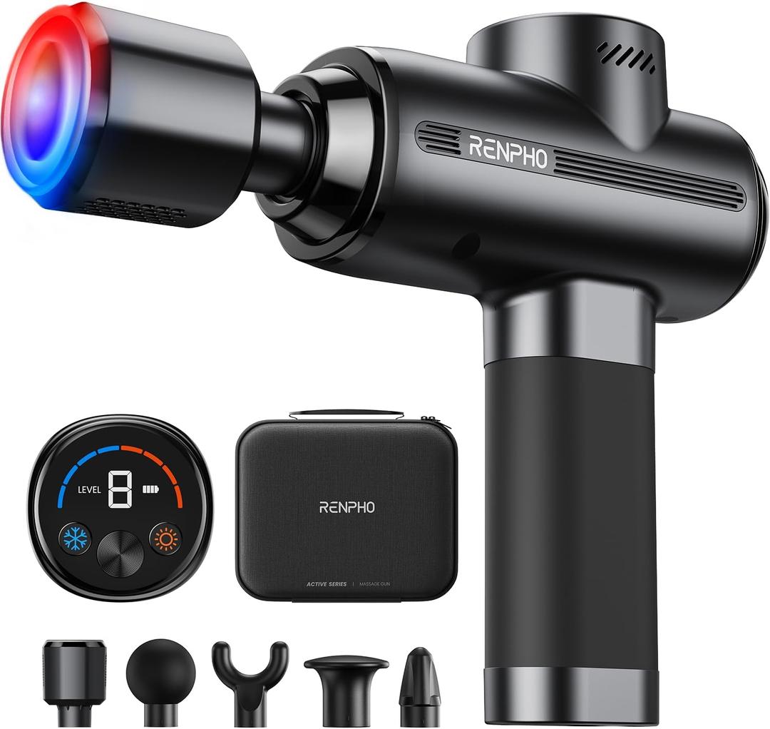 RENPHO Active Thermacool 2 Massage Gun with Heat and Cold, Fathers Day Dad Gifts [2026 Upgraded] Handheld Percussion Deep Tissue Neck Back Muscle Massager, FSA Approved Gift for Men Women Athletes HSA (Classic Black)